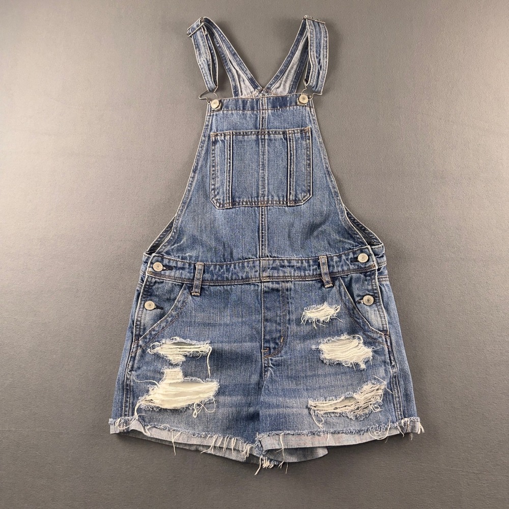 American Eagle Tomgirl Shortall Distressed Denim Overalls Medium Wash Womens S